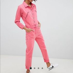 Asos pink denim boiler jumpsuit